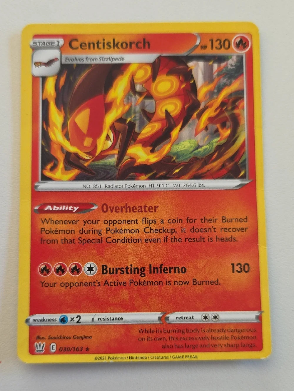 Pokemon Sizzlipede And Centiskorch Card